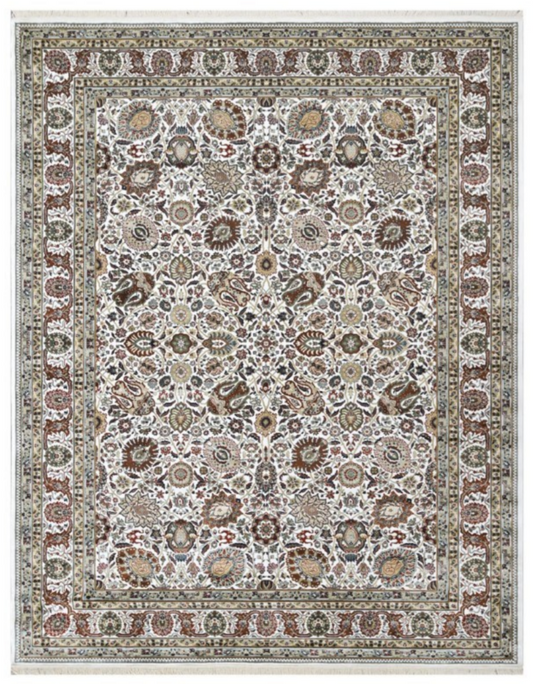 Luxury Persian Silk Rug | Ivory & Beige Traditional Floral Medallion Design | Elegant Oriental Style Area Rug