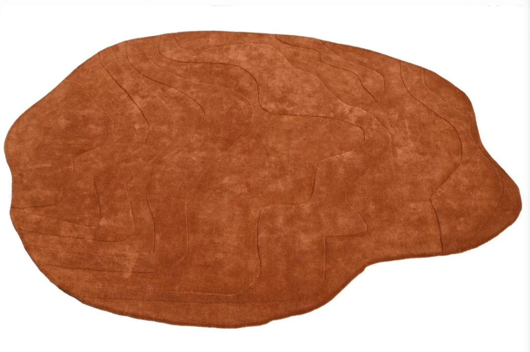 Hand Tufted Irregular Abstract Rug – Modern Terracotta Organic Shape Wool Area Rug for Living Room, Contemporary Designer Carpet