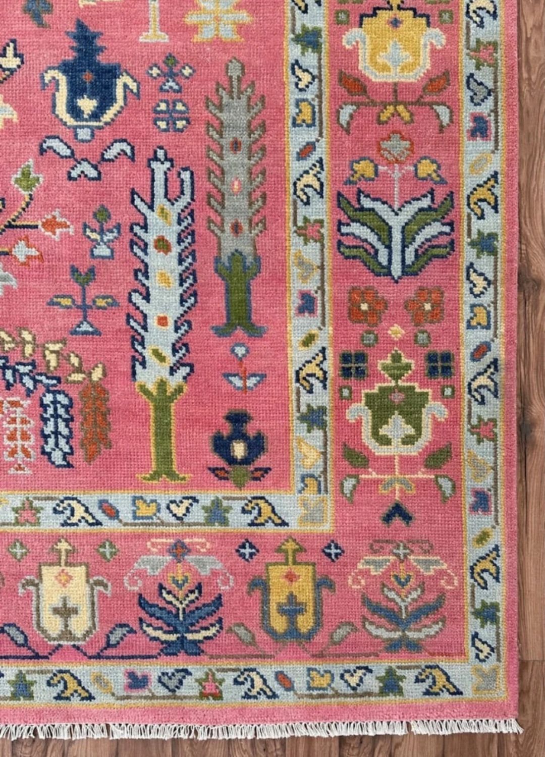 Handknotted Oushak Rug – Authentic Turkish Wool Carpet in Coral Pink | Luxury Handmade Oriental Area Rug