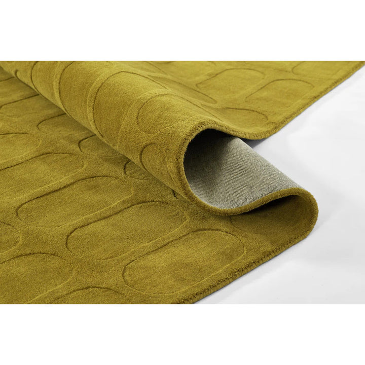 Luxury Hand-Tufted Olive Green Wool Rug | Geometric Capsule Pattern for Mid-Century & Modern Spaces