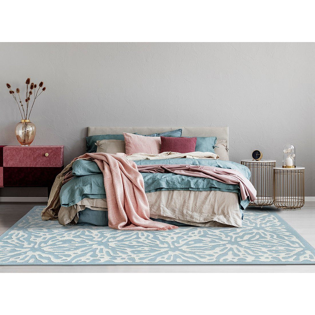 Luxury Hand-Tufted Blue & White Wool Rug – Modern Geometric Pattern Carpet for Living Room, Bedroom & Home Décor