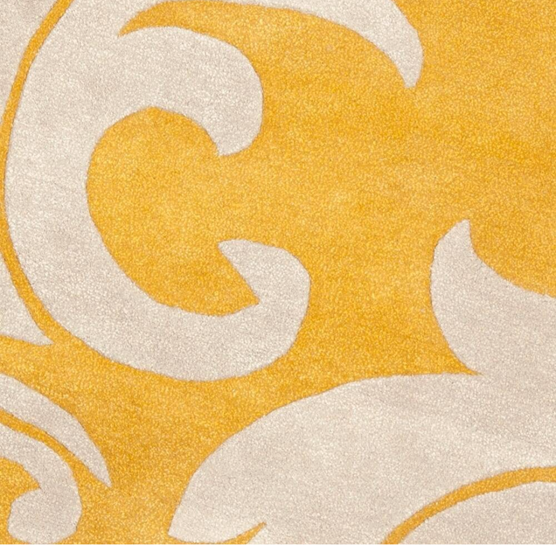 Premium Yellow and Cream Modern Floral Area Rug for Living Room | Hand-Tufted Wool Carpet
