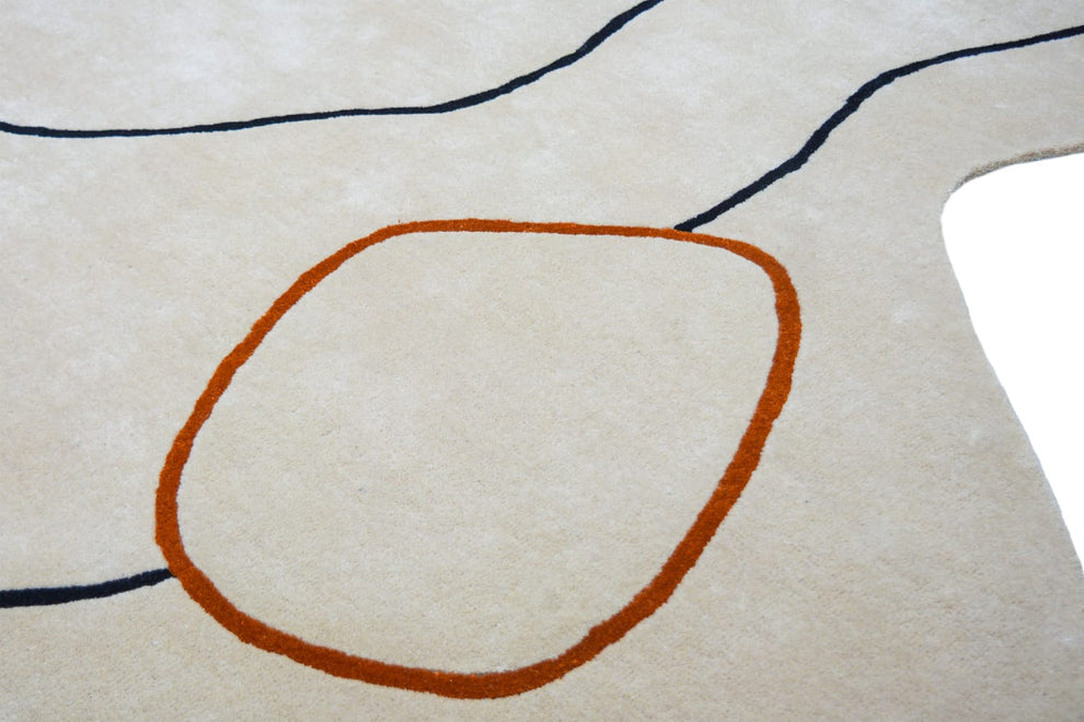 Modern Abstract Hand Tufted Rug – Irregular Shape Beige Wool Area Rug, Minimalist Scandinavian Carpet, Contemporary Living Room & Bedroom Floor Rug