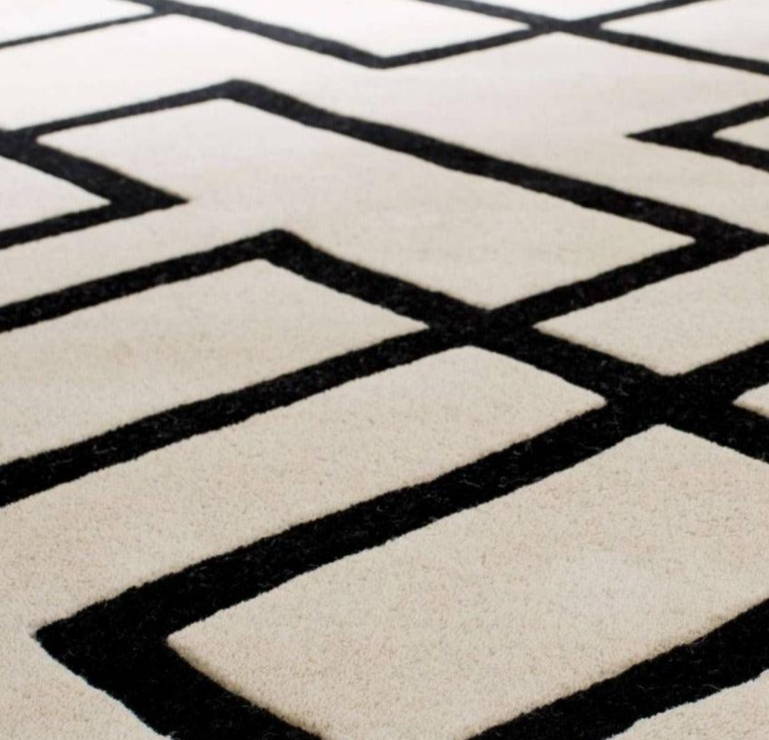 Modern Beige and Black Geometric Area Rug – Contemporary Abstract Line Pattern Carpet for Living Room, Bedroom & Office Decor