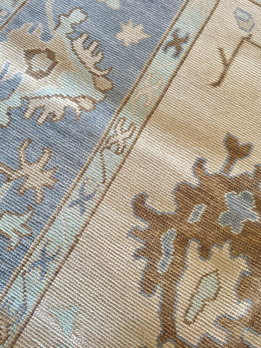 Hand Knotted Oushak Rug – Vintage Turkish Style Carpet | Soft Pastel Oriental Area Rug for Living Room