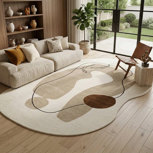 Hand Tufted Abstract Rug – Modern Neutral Beige Wool Area Rug, Scandinavian Minimalist Living Room Rug, Contemporary Handmade Carpet