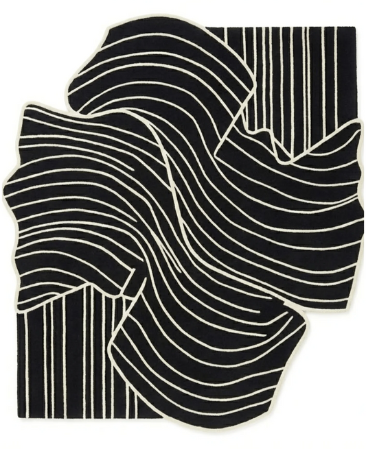 Abstract Black & Ivory Hand Tufted Rug – Modern Sculptural Designer Area Rug