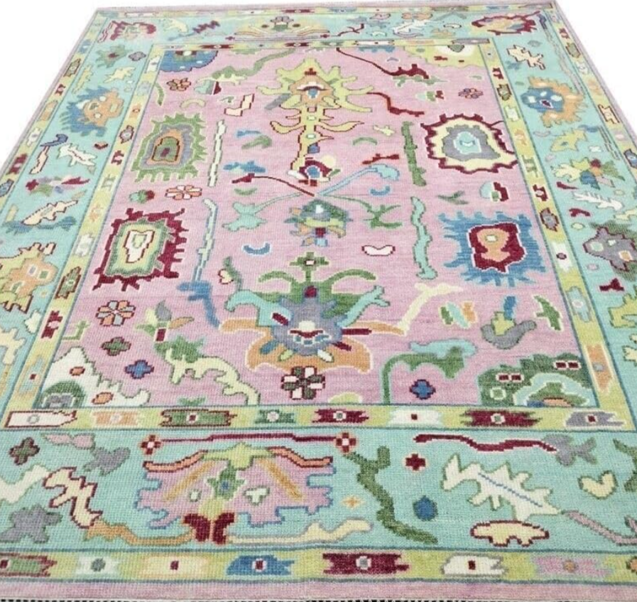 Hand Knotted Oushak Rug – Luxury Turkish Wool Carpet | Modern Vintage Distressed Area Rug