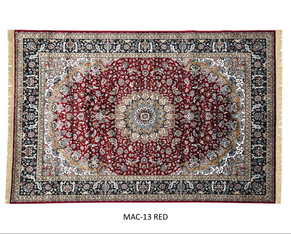 Persian Silk Rug | Rich Red Medallion Oriental Carpet, Luxury Handmade-Style Silk Area Rug