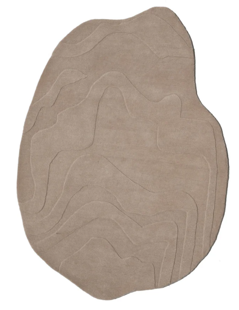 Organic Shape Hand Tufted Rug – Modern Abstract Beige Wool Carpet, Irregular Contemporary Area Rug for Living Room Decor