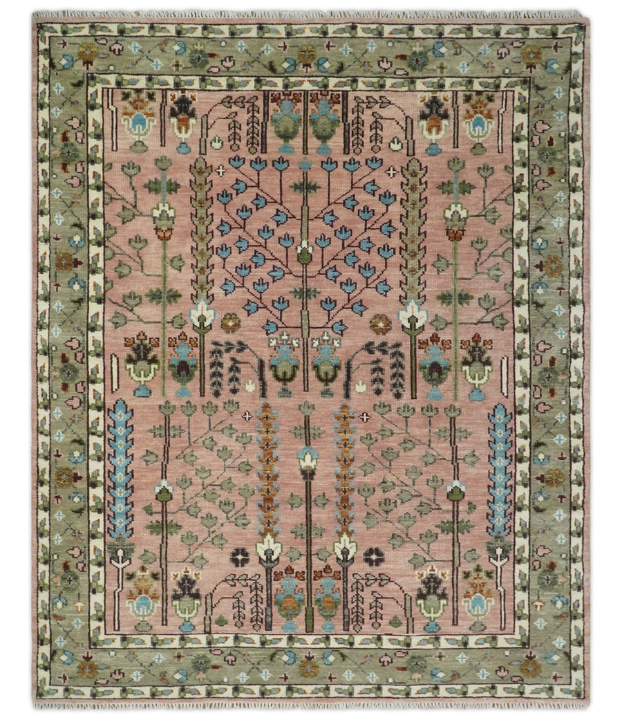 Hand-Knotted Oushak Rug – Vintage Turkish Design, Soft Pastel Wool Area Carpet