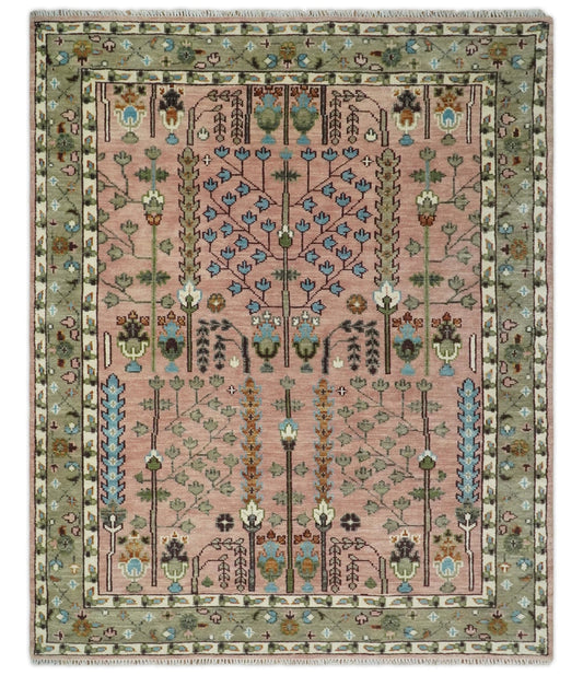 Hand-Knotted Oushak Rug – Vintage Turkish Design, Soft Pastel Wool Area Carpet