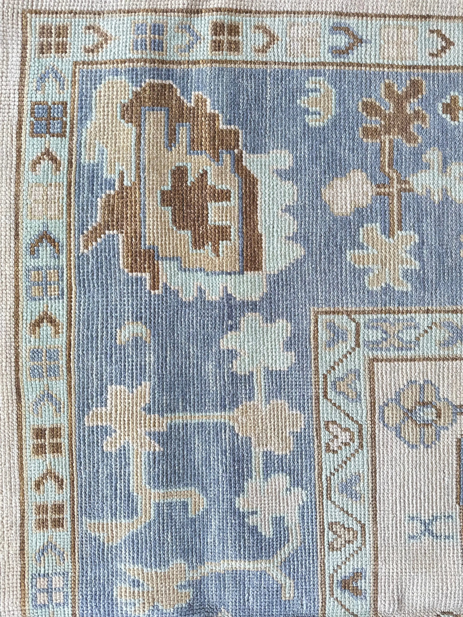 Hand Knotted Oushak Rug – Vintage Turkish Style Carpet | Soft Pastel Oriental Area Rug for Living Room