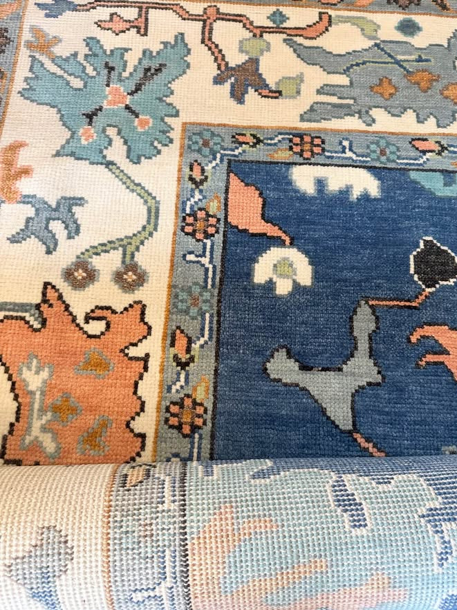 Hand Knotted Oushak Rug – Vintage Turkish Style Wool Area Rug, Soft Neutral Tones, Luxury Artisan Carpet