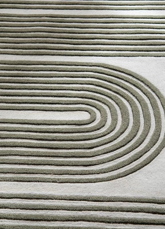 Modern Geometric Area Rug – 3D Carved Line Pattern in Beige & Olive Green for Living Room, Bedroom, and Contemporary Home Décor