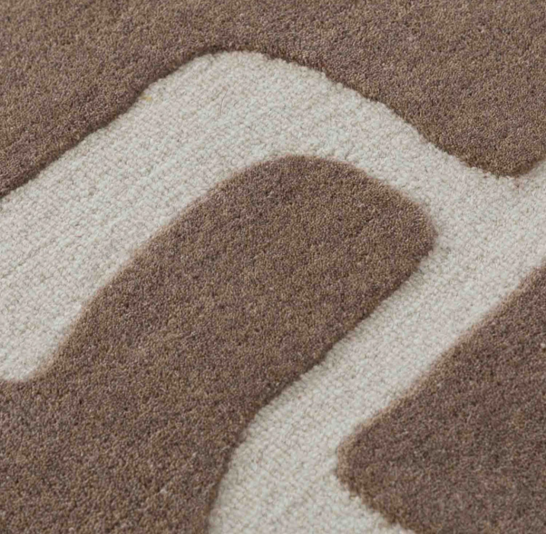 Modern Beige & Brown Abstract Wool Rug – Hand-Tufted Maze Pattern Carpet for Living Room & Home Interiors