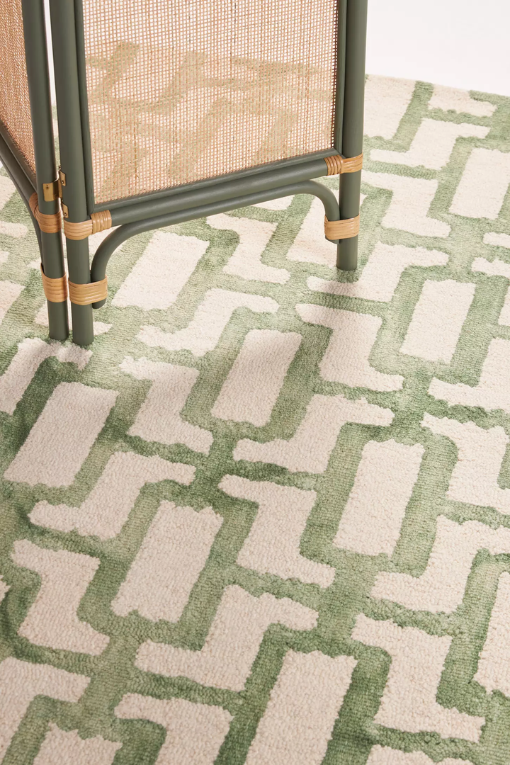 Hand Tufted Sage Green Geometric Rug, Modern Wool Area Rug, Scandinavian Minimalist Carpet, Contemporary Living Room Rug, Custom Handmade Rug, Bedroom Decor