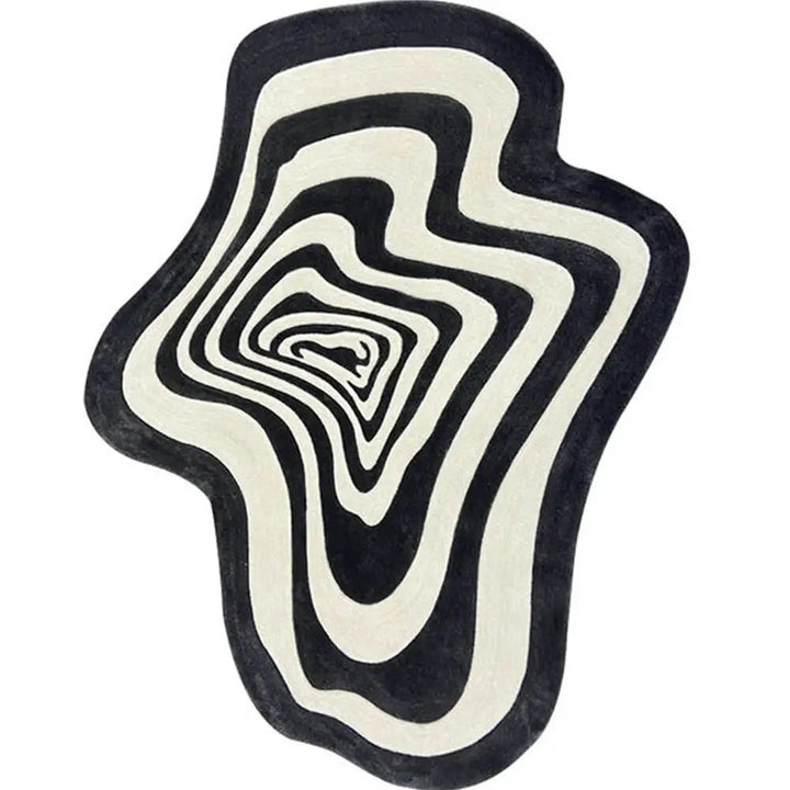 Modern Abstract Black & White Wavy Area Rug – Contemporary Living Room Accent Carpet for Home Décor