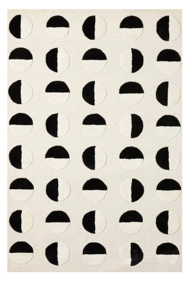 Modern Black & White Polka Dot Rug – Hand Tufted Geometric Circle Pattern Carpet for Living Room, Bedroom & Contemporary Home Décor