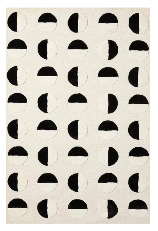 Modern Black & White Polka Dot Rug – Hand Tufted Geometric Circle Pattern Carpet for Living Room, Bedroom & Contemporary Home Décor