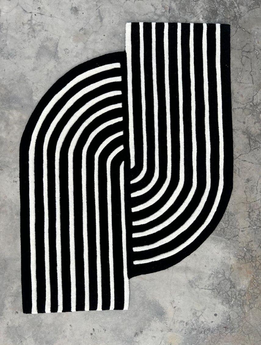 Modern Black and White Geometric Rug – Hand-Tufted Abstract Wool Carpet for Living Room, Bedroom, or Office Decor