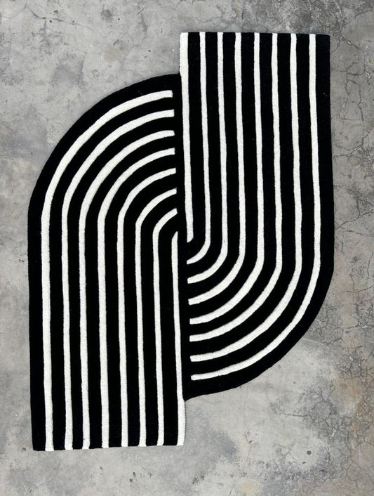 Modern Black and White Geometric Rug – Hand-Tufted Abstract Wool Carpet for Living Room, Bedroom, or Office Decor
