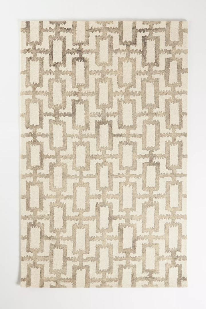Hand Tufted Geometric Area Rug, Ivory Beige Modern Wool Carpet, Neutral Living Room Rug, Contemporary Abstract Pattern Rug, Handmade Bedroom Rug, Custom Size Rug