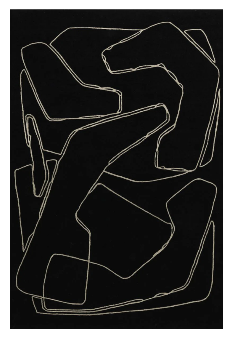Modern Black Abstract Rug – Hand Tufted Ivory Line Art Carpet for Living Room, Bedroom & Contemporary Home Décor