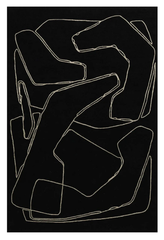 Modern Black Abstract Rug – Hand Tufted Ivory Line Art Carpet for Living Room, Bedroom & Contemporary Home Décor