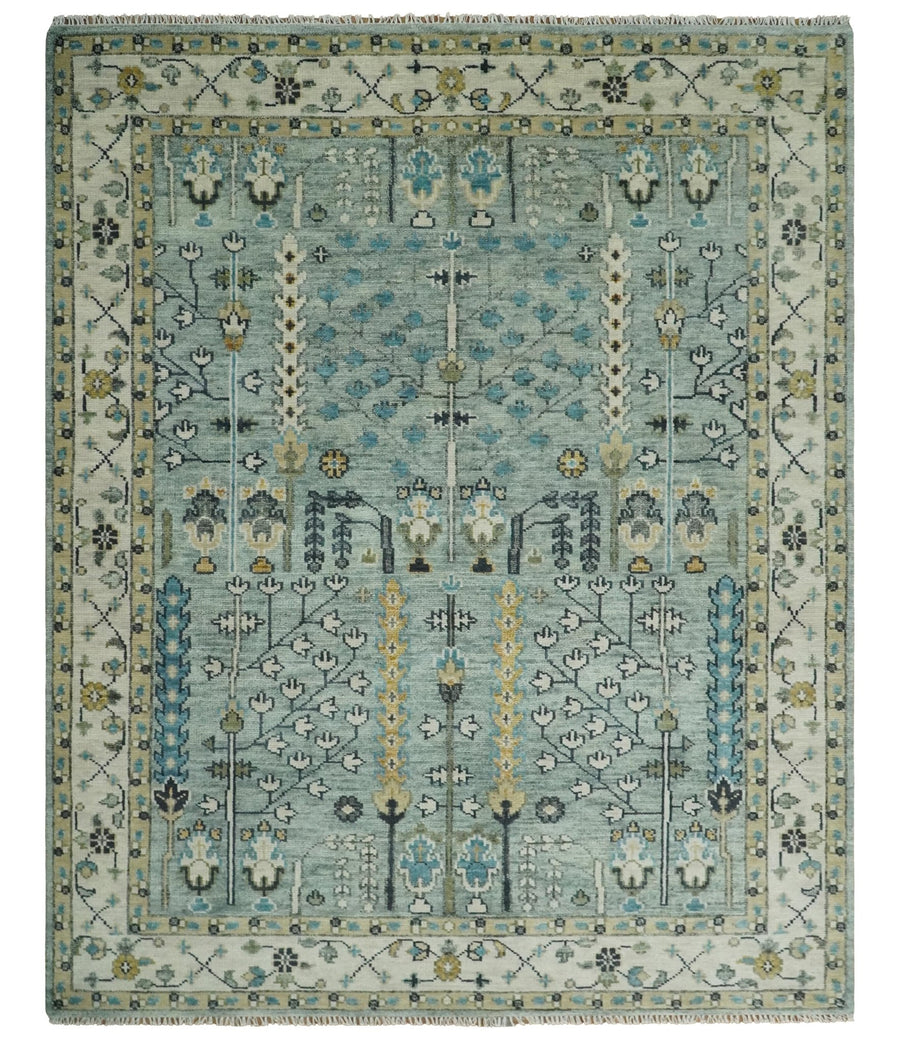 Hand-Knotted Blue Oushak Rug – Authentic Turkish Wool Area Carpet
