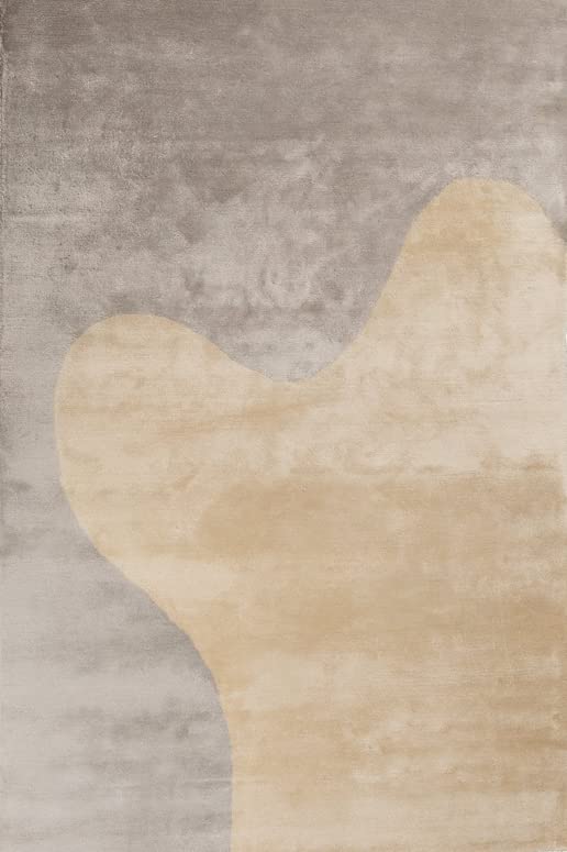 Modern Abstract Hand Tufted Wool Area Rug – Neutral Beige & Grey Contemporary Geometric Carpet for Living Room, Bedroom & Luxury Home Décor | Handmade Artisan Rug