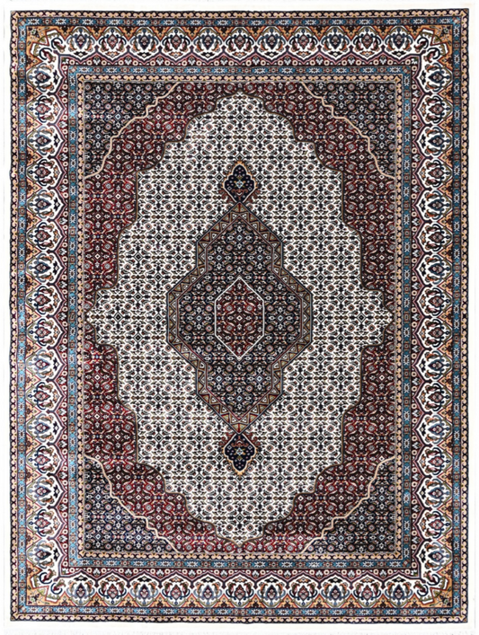Luxury Persian Silk Area Rug – Ivory Field with Classic Medallion Design & Rich Red Border