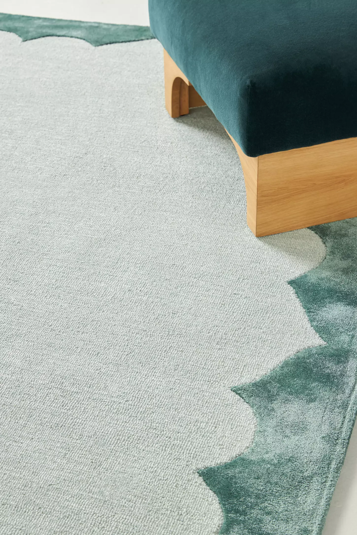 Modern Sage Green Hand Tufted Wool Area Rug | Scandinavian Minimalist Geometric Border Carpet | Luxury Living Room, Bedroom & Nursery Rug | Custom Size Handmade Rug