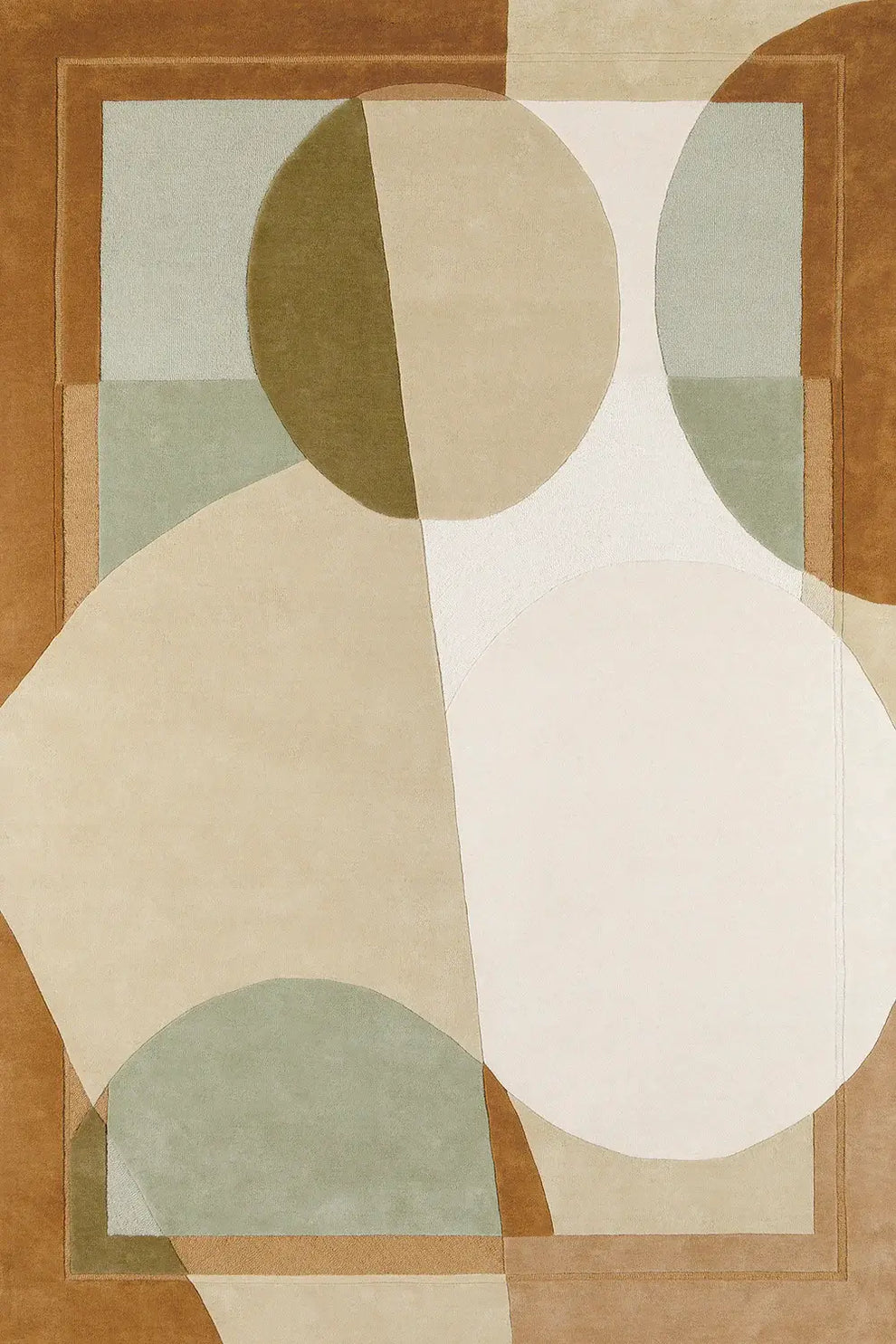 Abstract Neutral Hand Tufted Wool Rug – Modern Geometric Beige & Sage Green Area Rug for Living Room & Bedroom