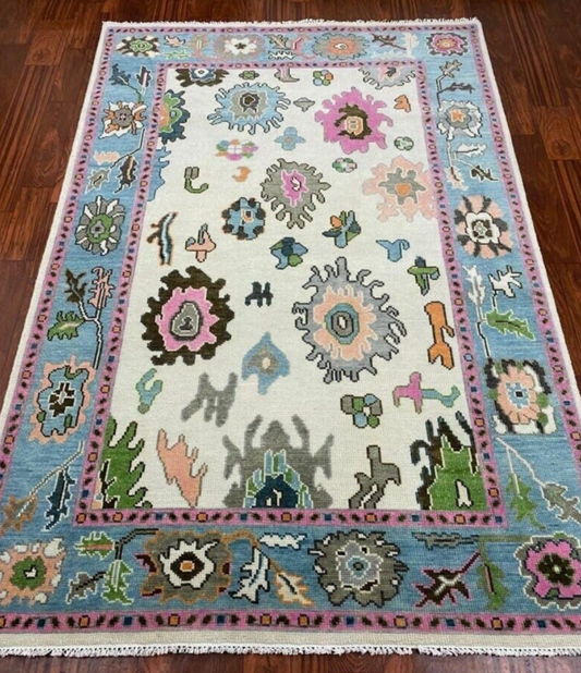 Hand Knotted Oushak Rug – Vintage Turkish Style Wool Carpet | Living Room Area Rug Decor