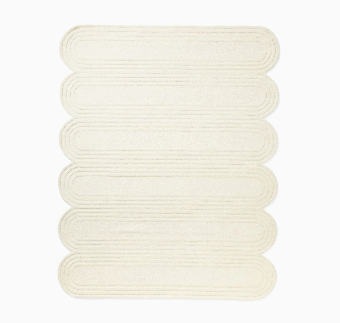 Modern Irregular Cream Scalloped Edge Rug – Soft Textured Area Rug for Living Room, Bedroom & Home Decor