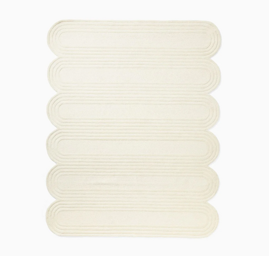 Modern Irregular Cream Scalloped Edge Rug – Soft Textured Area Rug for Living Room, Bedroom & Home Decor