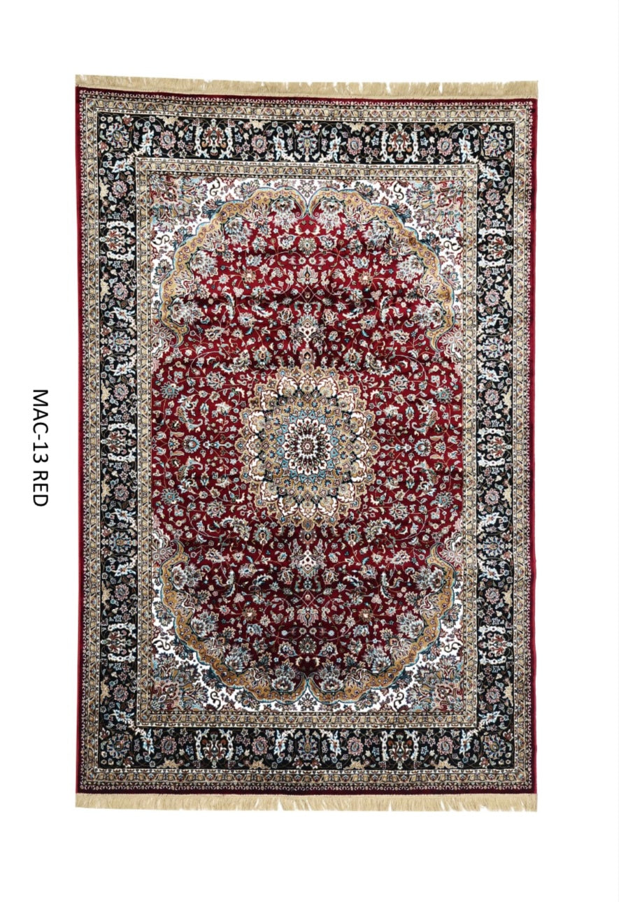 Persian Silk Rug | Rich Red Medallion Oriental Carpet, Luxury Handmade-Style Silk Area Rug