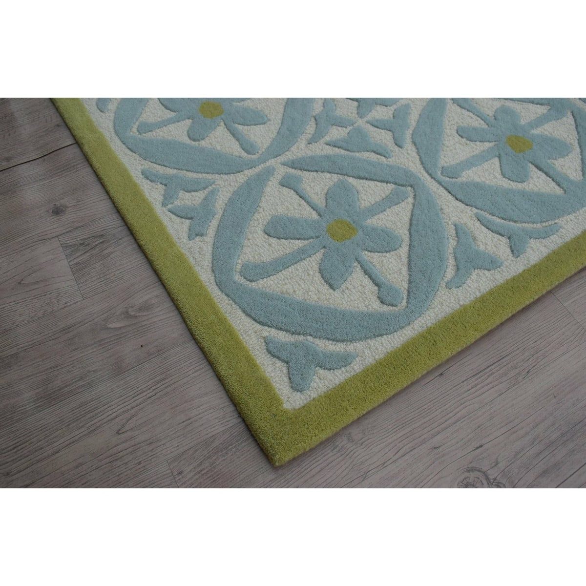 Hand-Tufted Blue & Green Wool Rug – Modern Moroccan Tile Pattern Area Carpet for Living Room, Bedroom & Home Décor