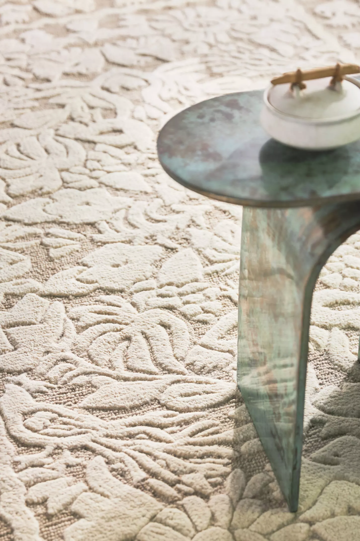 Hand Tufted Ivory Floral Area Rug – Handmade Cream Wool Rug, Scandinavian Boho Rug, Textured Botanical Carpet, Neutral Living Room Rug, Modern Farmhouse Decor