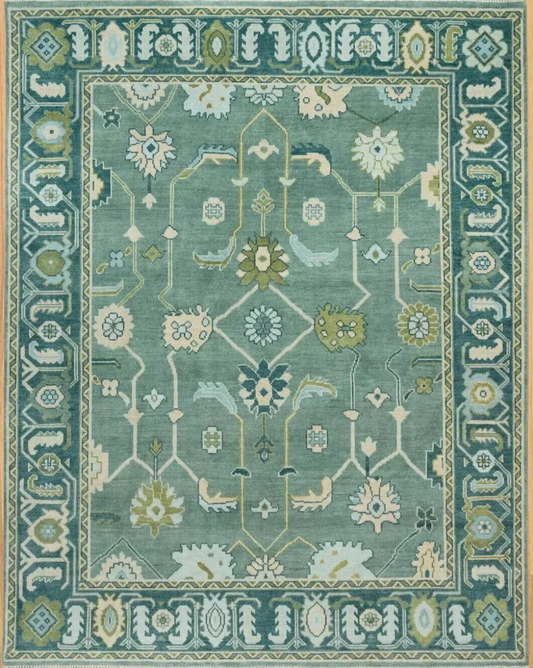 Luxury Hand Knotted Oushak Rug – Vintage Turkish Style Wool Carpet for Living Room Décor