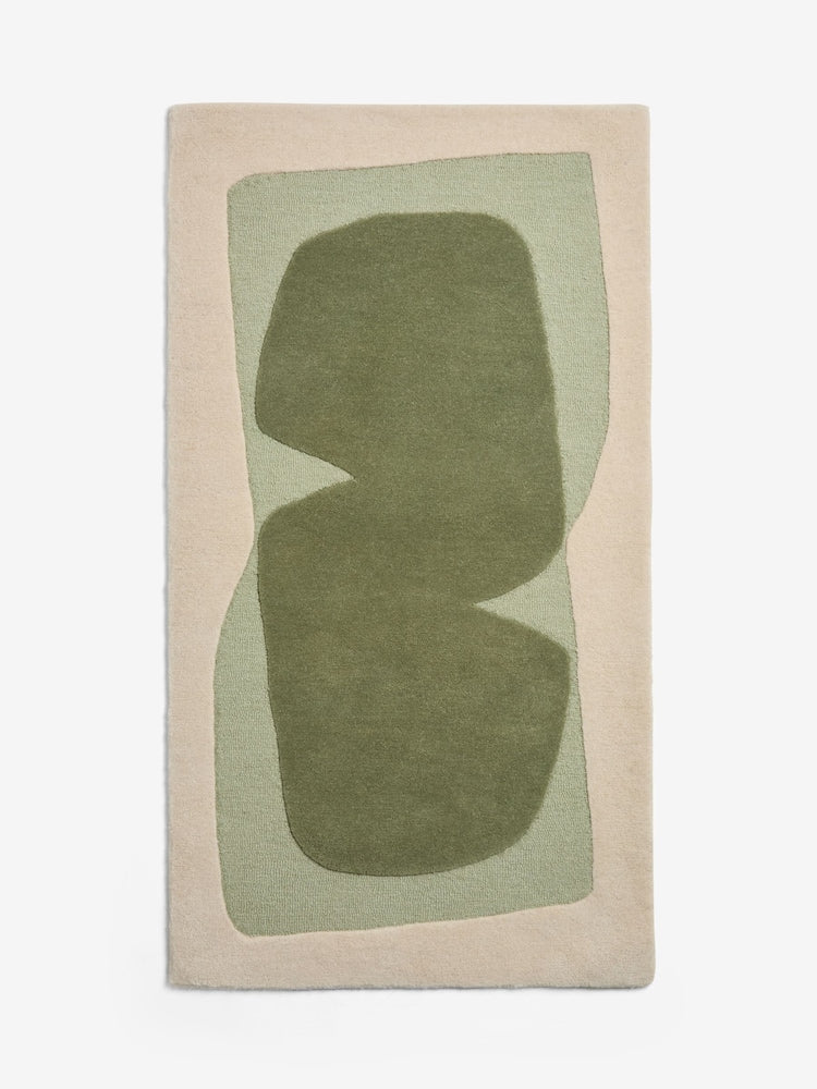 Modern Abstract Green Area Rug – Hand-Tufted Wool Carpet with Minimalist Organic Shapes for Living Room & Bedroom Decor