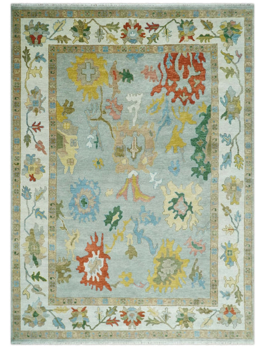 Hand Knotted Oushak Rug – Gray & Ivory Turkish Wool Carpet | Vintage Style Oriental Area Rug for Living Room, Bedroom & Home Décor