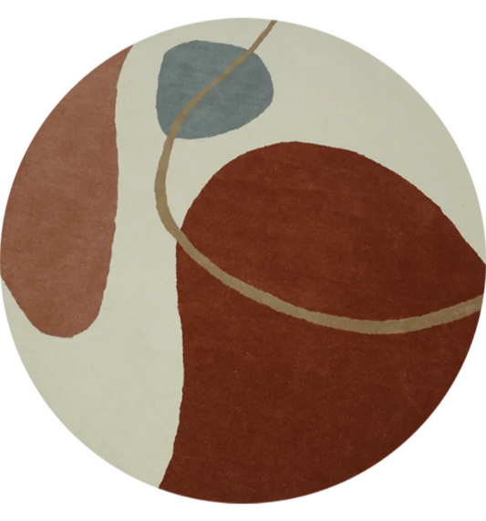 Modern Round Abstract Rug – Handtufted Wool Carpet | Contemporary Geometric Area Rug for Living Room & Bedroom Decor