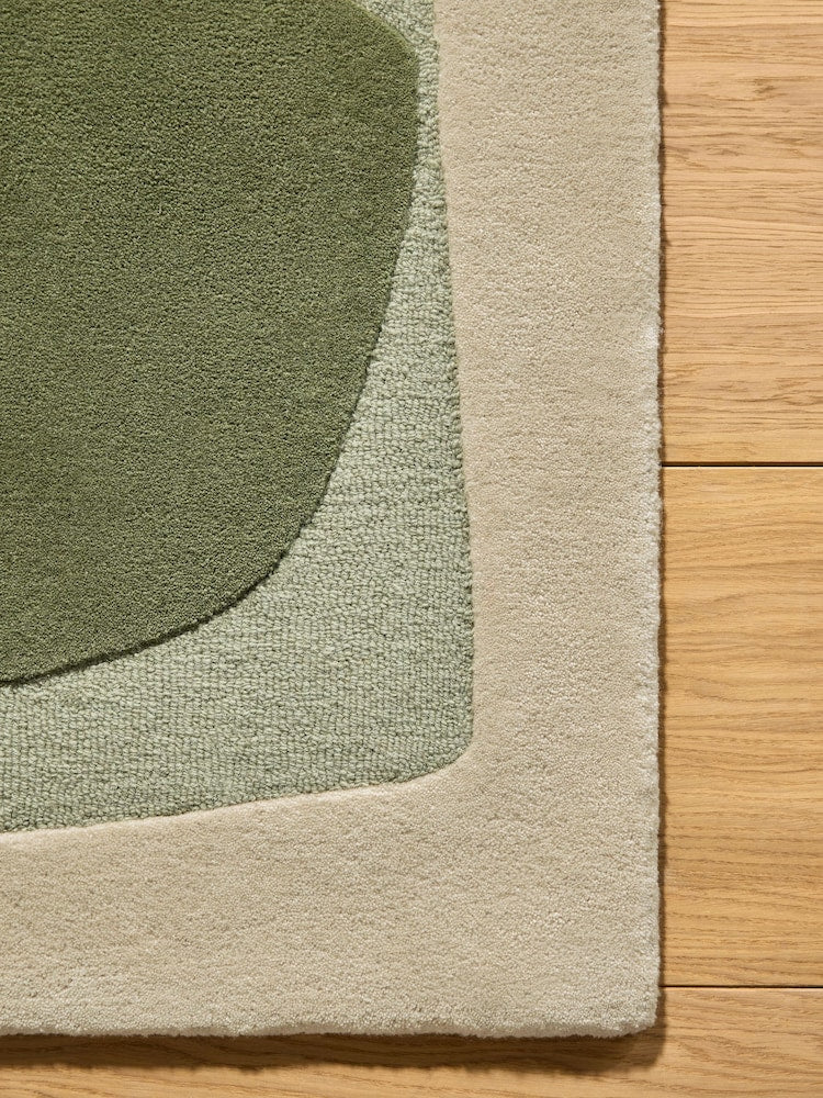 Modern Abstract Green Area Rug – Hand-Tufted Wool Carpet with Minimalist Organic Shapes for Living Room & Bedroom Decor