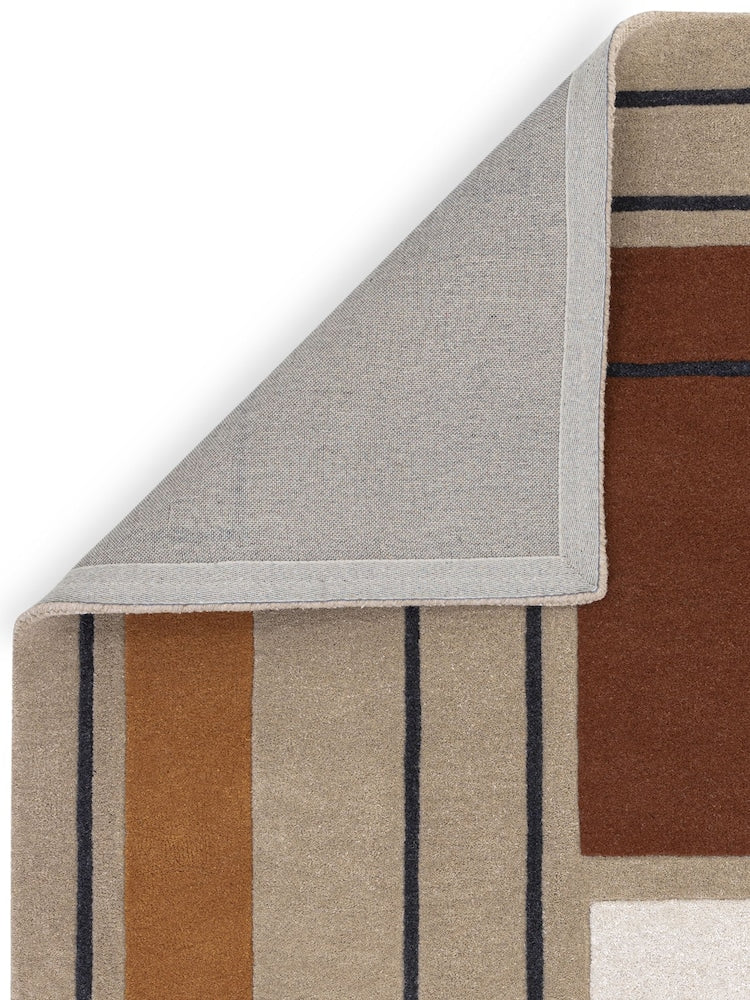 Modern Geometric Area Rug – Hand-Tufted Wool Carpet in Beige, Brown & Black with Overlapping Rectangle Design for Living Room, Bedroom & Office Decor