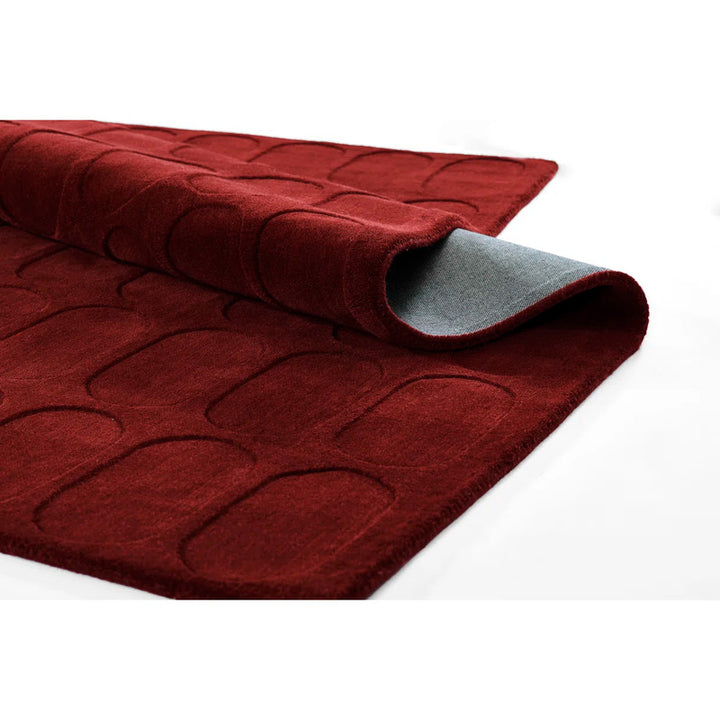 Red Oval Pattern Wool Hand-Tufted Area Rug - Modern & Luxurious