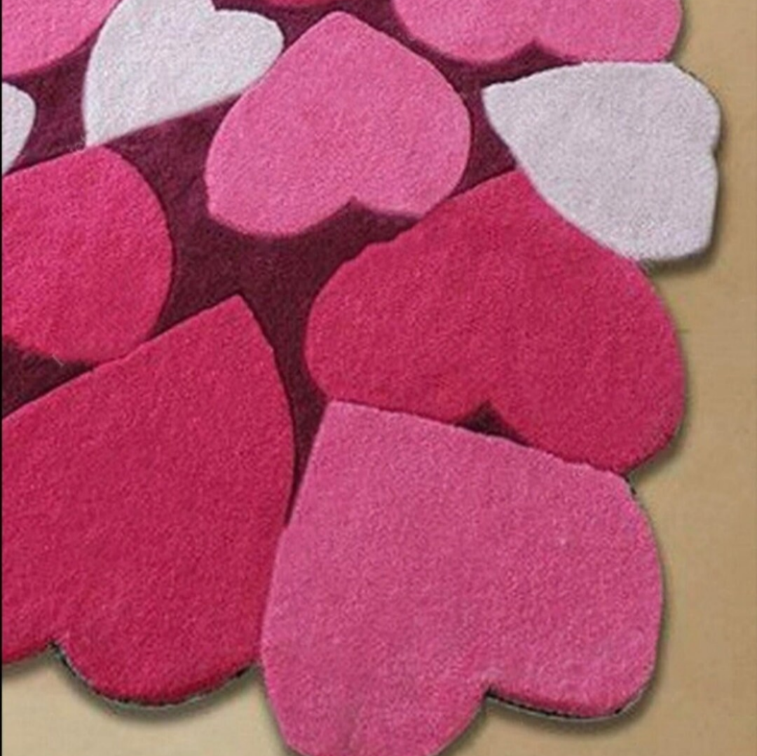 Cute Heart Shaped Carpet Rug | Pink & White Love Design | Soft Bedroom Mat for Girls & Kids Room