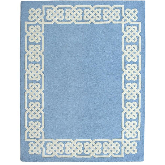 Hand-Tufted Blue Wool Area Rug with White Border – Modern Minimalist Carpet for Living Room, Bedroom & Home Décor