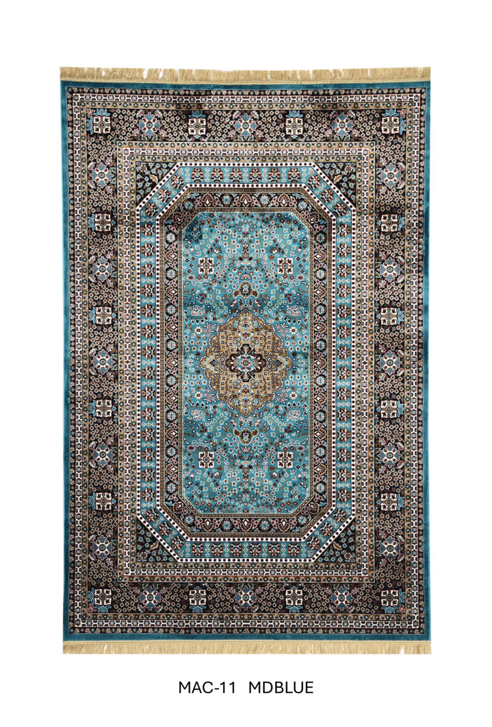 Luxury Persian Silk Rug – Blue Medallion Oriental Carpet, Fine Traditional Design, Elegant Living Room Decor